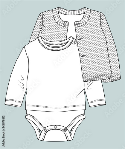 Baby cardigan and bodysuit vector sketch