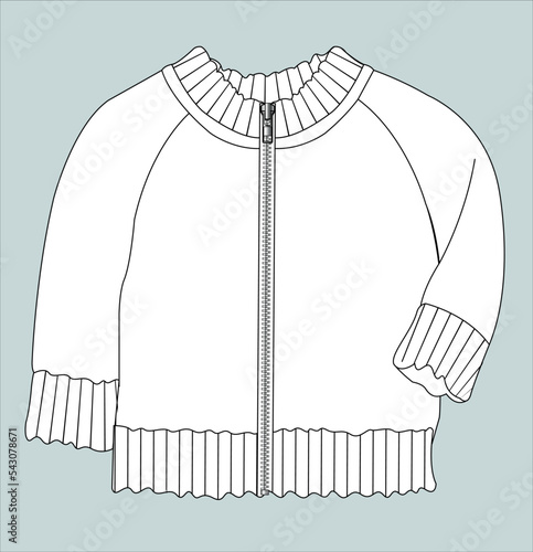 Baby Cardigan Vector Flat Sketches, technical drawing, Baby Jacket