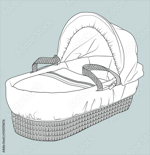 Baby Bassinet Vector flat sketch