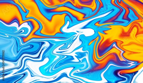 Hand Painted Background With Mixed Liquid Blue Orange Paints. Abstract Fluid Acrylic Painting. Marbled Colorful Abstract Background. Liquid Marble Pattern. 