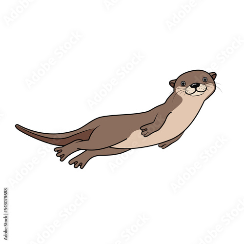 Vector hand drawn cute otter illustration isolated on white background. Happy otter swimming and smiling underwater. 