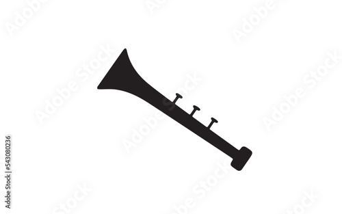 Bugle Shehnai Icon Isolated On White Background, Black Trumpet Silhouette Vector Illustration.	 photo