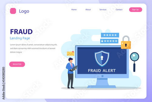 Vector concept of fraud alert, hacker attack and web security
