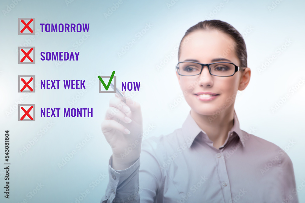 Concept of procrastination with now or later Concept of procrastination with now or later