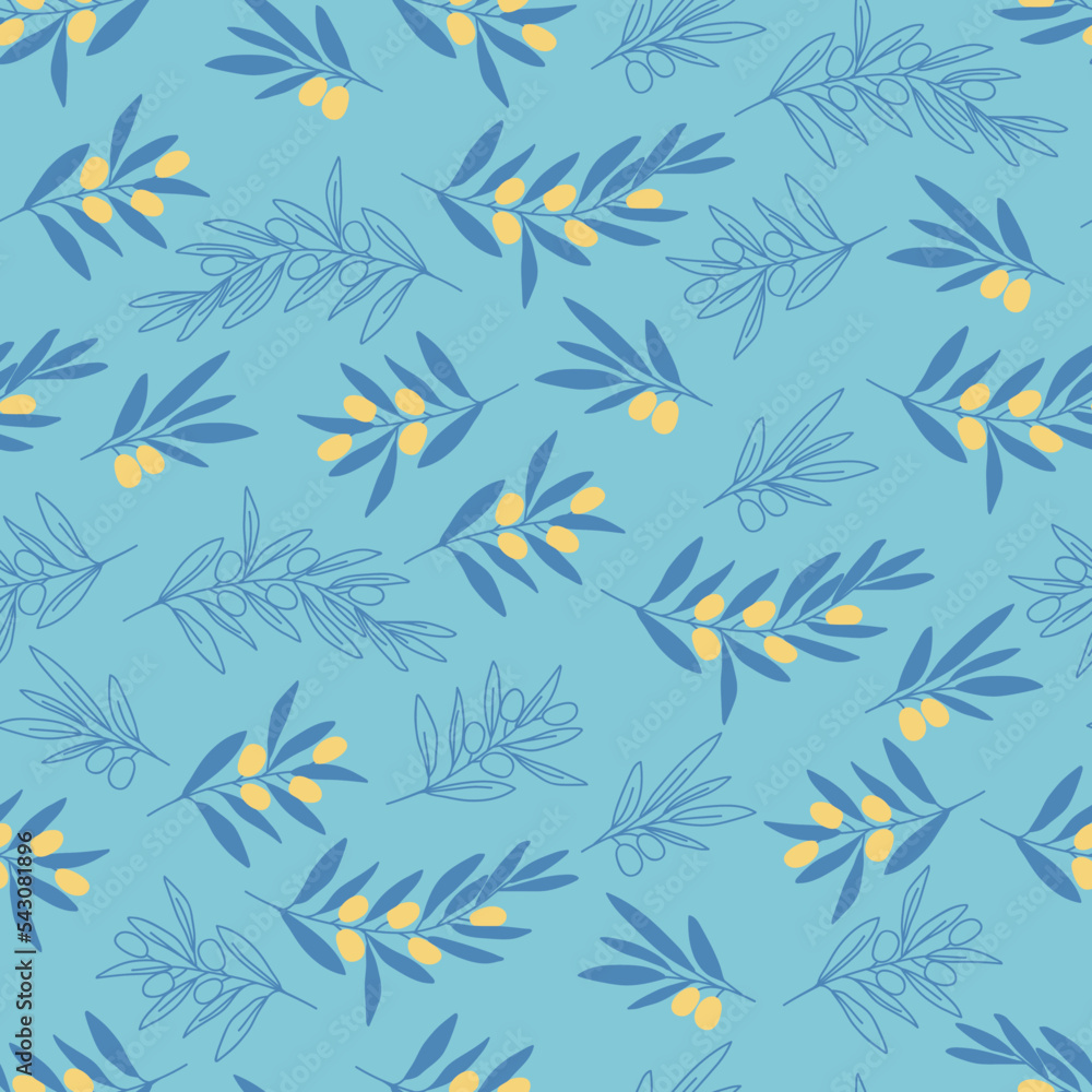 Seamless decorative elegant pattern with olives branches. Print for textile, wallpaper, covers, surface. For fashion fabric. Retro stylization.