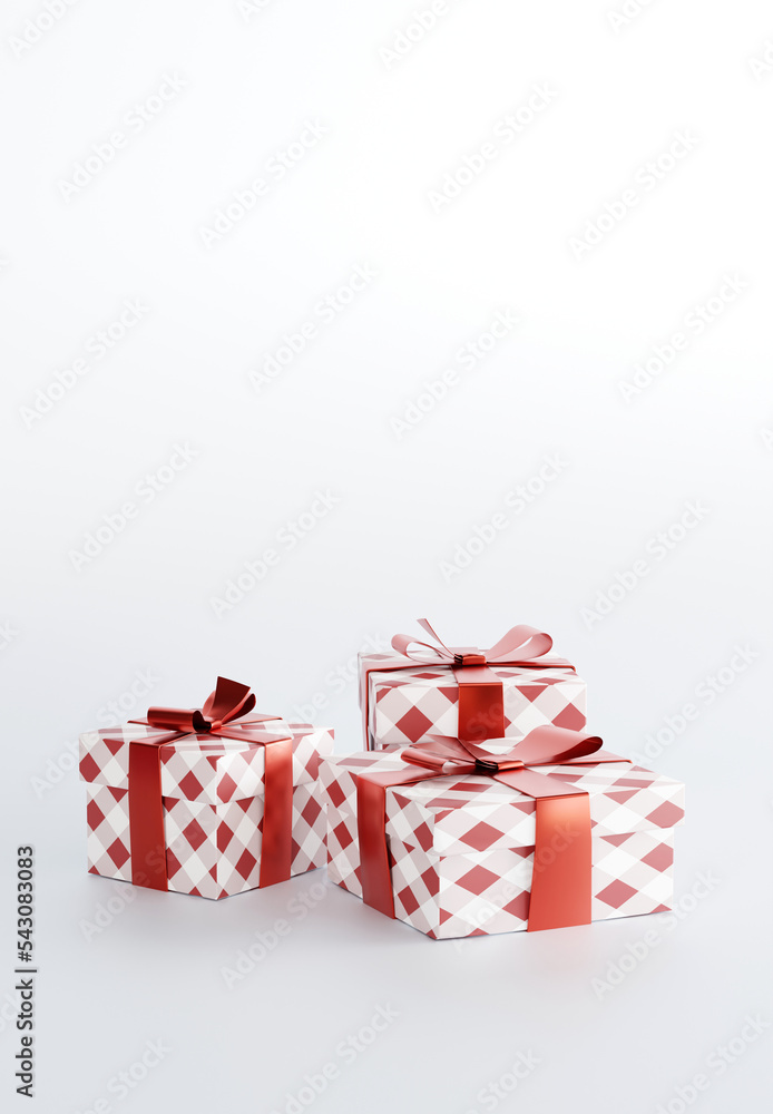 Obraz premium Gift box on a light white background. Concept of making gifts for christmas, gift buying, shopping gifts. 3D render, 3D illustration.