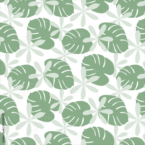 Bright seamless pattern in trendy green hues with hand drawn elements on a transparent background