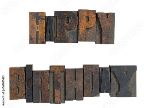 Wall Mural Happy Birthday isolated in vintage wood letterpress printing block type