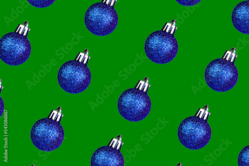 christmas ball blue pattern on green background large ball