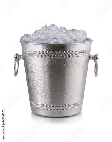 Metal champagne bucket, full with ice isolated