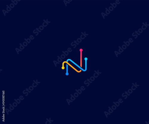 Letter N tech logo  Digital network connection concept