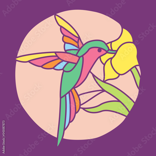 Bird with a flower in simple stained glass style.