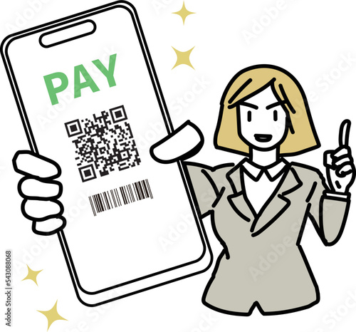 スマートフォンでタッチレス決済する女性