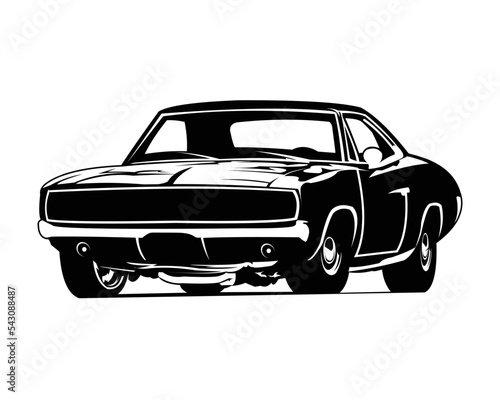 charging car dodge isolated on white background side view. Best for badge, emblem, icon, logo, car industry and available in eps 10.