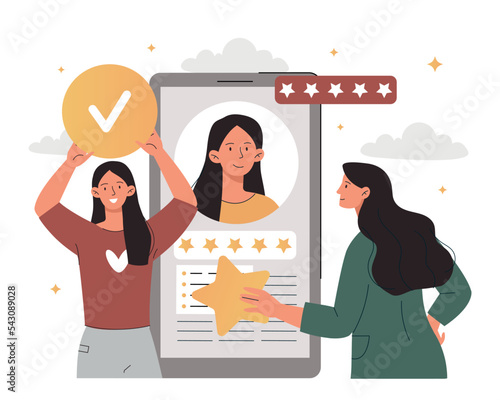 PR manager concept. Girl creates good opinion about client, promotes character, popular personality. Poster or banner, promotion on Internet and social networks. Cartoon flat vector illustration