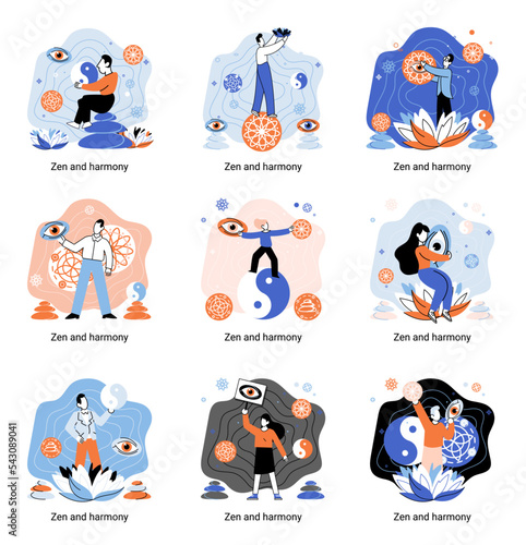 Zen and harmony metaphor, meditation practice. Balance, relaxation, mindfulness. Calm person relaxing. Yoga and spiritual practice, relax, recreation, healthy lifestyle. Japanese cult of mind and body