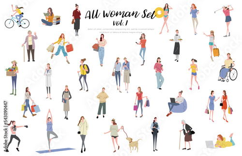 ベクターイラスト素材：大勢の女性、人物セット
