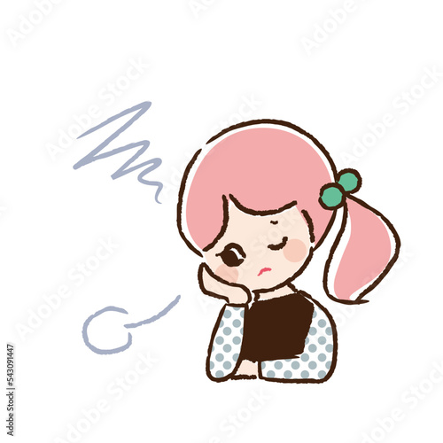困った表情でため息をついている10代女子