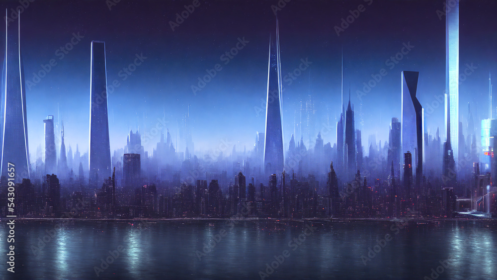 Illustration of a futuristic cyberpunk megacity Illustration of a futuristic cyberpunk megacity