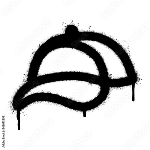 Spray Painted Graffiti hat icon Sprayed isolated with a white background. graffiti hat symbol with over spray in black over white. Vector illustration.