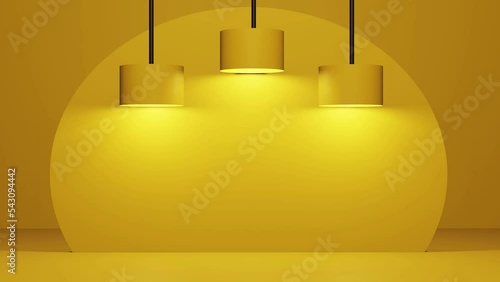 empty wall stage podium with lamps, 3d scene with copy space mockup for promotional products with warm lighting 3d render. High quality 4k footage photo