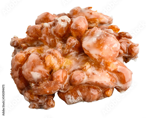 Glazed apple fritter donut makes a tasty breakfast, isolated treat