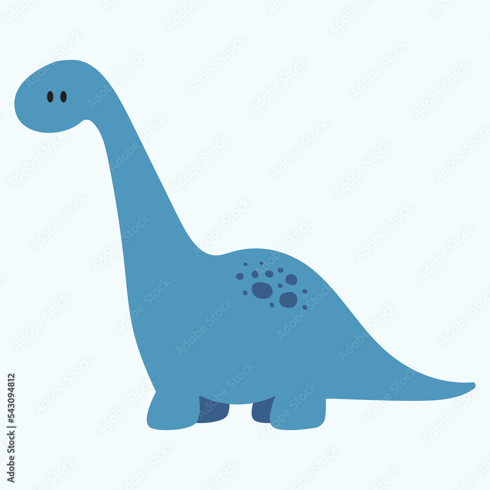 Flat vector illustration of a blue dinosaur with a long neck Flat vector illustration of a blue dinosaur with a long neck