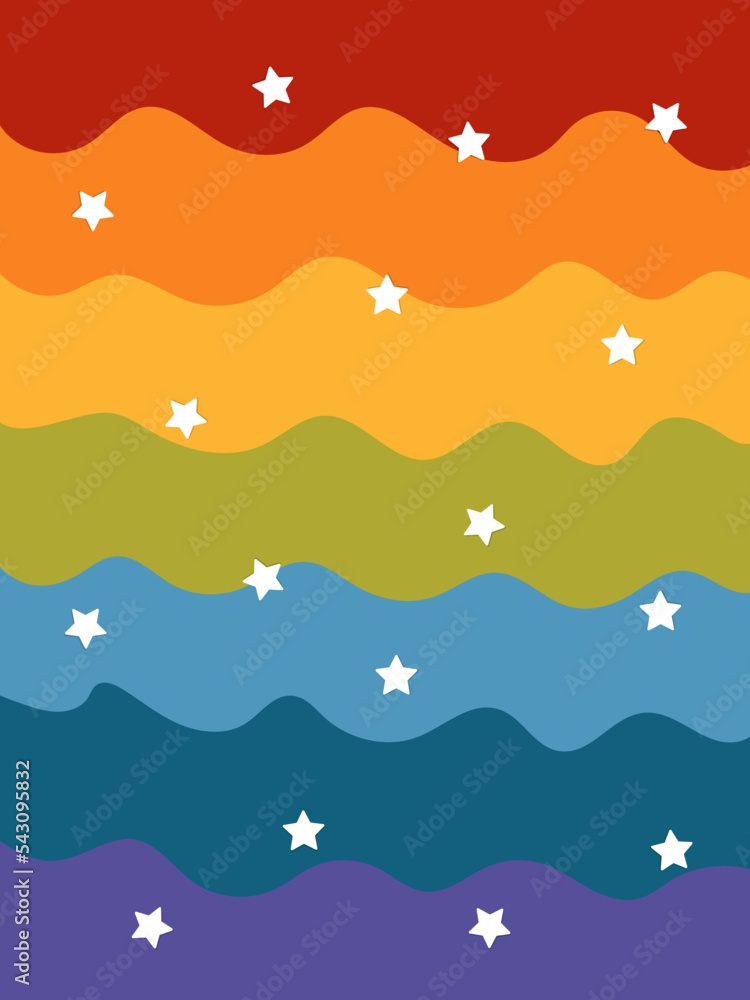 Rainbow striped background in pastel colors. Rainbow and stars. Vector illustration