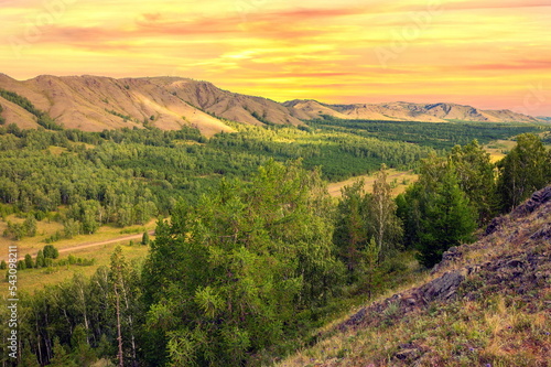 the picturesque Nurali ridge in the uchalinsky district in the southern Urals in the republic of Bashkortostan on a beautiful summer day photo