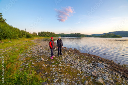 lake Arakul in the Chelyabinsk region in the evening sunset photo