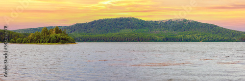 lake Arakul in the Chelyabinsk region in the evening sunset photo