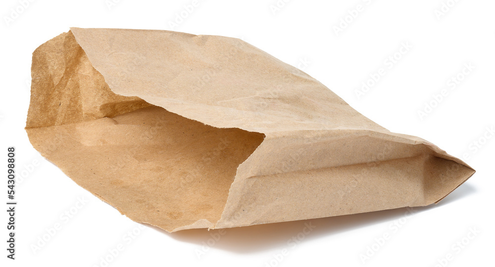 Empty brown paper bag for food on a white isolated background Empty brown paper bag for food on a white isolated background