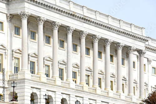 Close up of fa  ade of  the United States Capitol Building in Washington  DC  United States. 