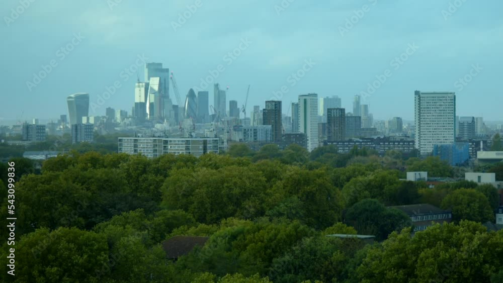 Zooming out to reveal City of London skyline from Greenwich park Zooming out to reveal City of London skyline from Greenwich park