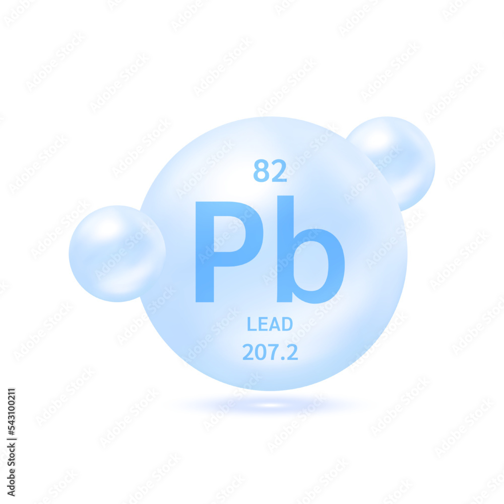 Lead molecule models blue silver and chemical formulas scientific