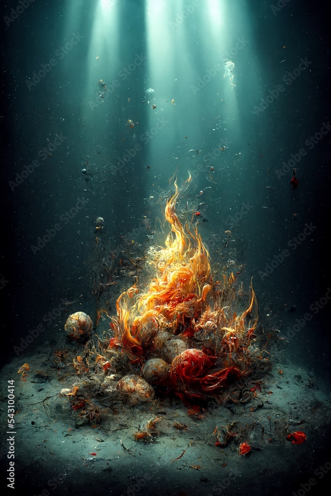 Flame burning in the deep sea on Blurred background, abstract