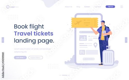 Booking flight travel tickets online illustration web banner