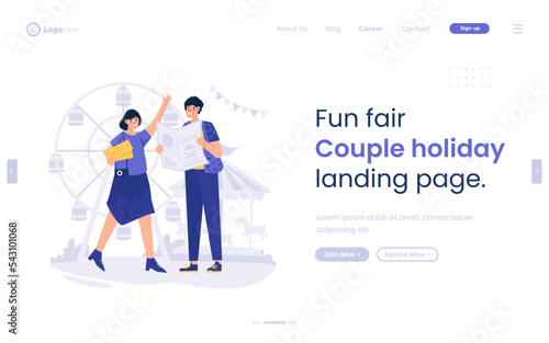 Couple holiday on fun fair illustration on web banner design