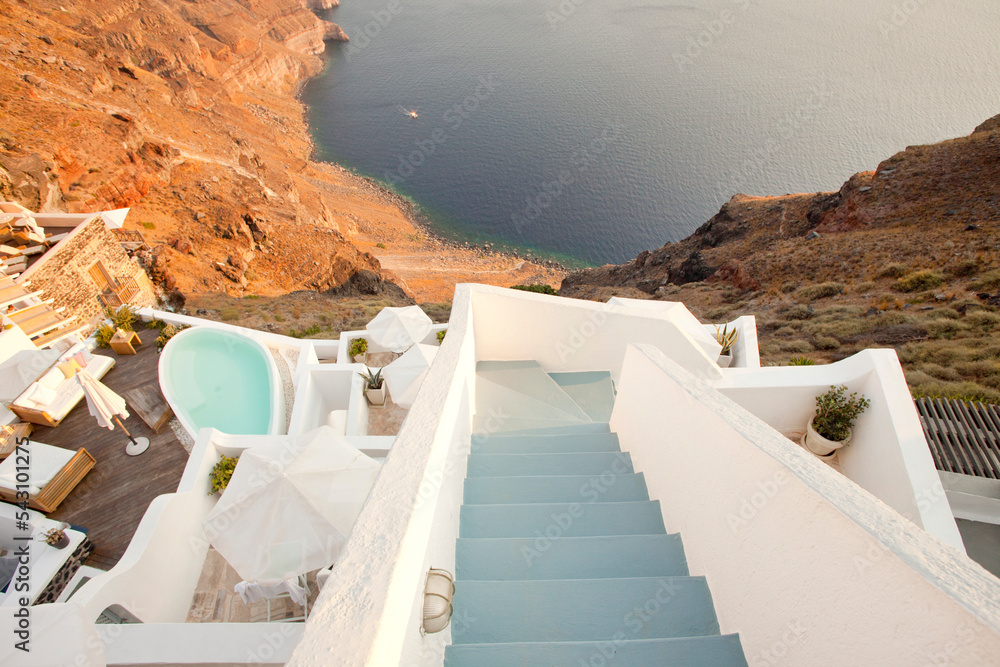Obraz premium Summer sunset on Santorini Greek Island Greece