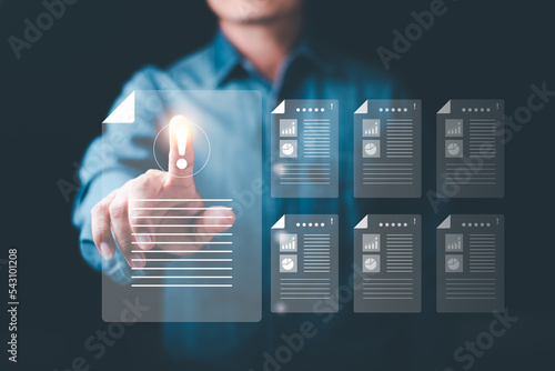 Businessman checking the steps through a virtual online document with a list of checkboxes Concepts of practices and policies, company articles of association Terms and Conditions