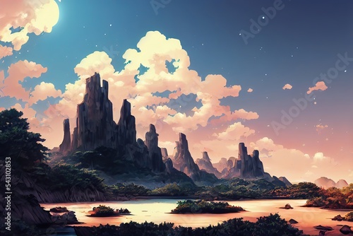 Natural landscape in anime style illustration photo