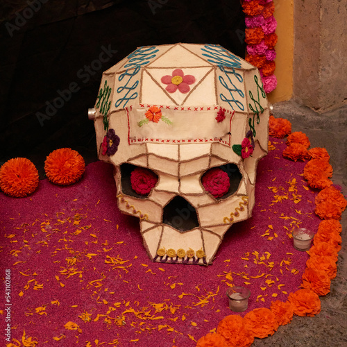 mexican decorative skull for the altar of the day of the dead