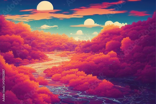 Natural landscape in anime style illustration photo