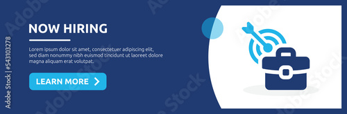 Now hiring banner design. Modern web banner template with job recruitment icon. Vector illustration.