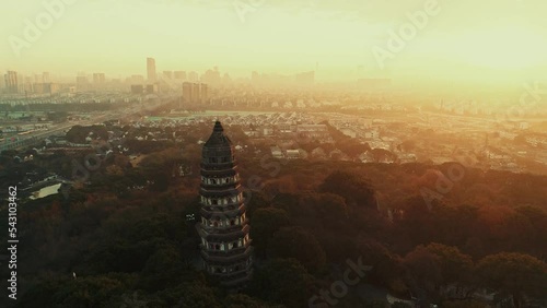 Urban buildings aerial view in city of Suzhou photo