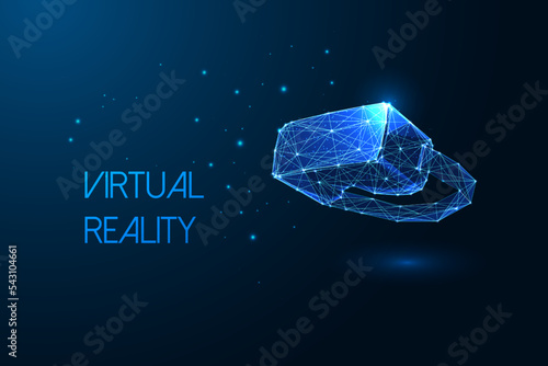 Futuristic virtual reality glasses in glowing low polygonal style isolated on dark blue background