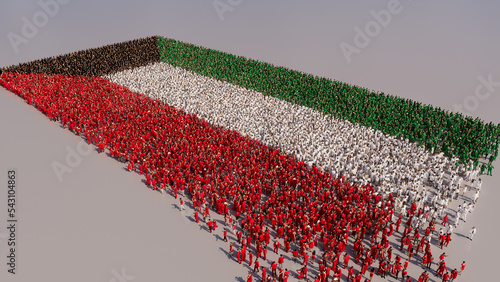 Aerial view of a Crowd of People, coming together to form the Flag of Kuwait. Kuwaiti Banner on White Background. photo