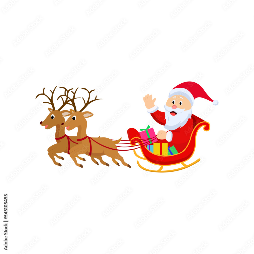 happy Santa Claus with his sleigh and reindeer vector isolated on white background. Christmas vector. Xmas vector. happy Santa Claus with his sleigh and reindeer vector isolated on white background. Christmas vector. Xmas vector.