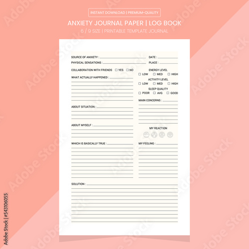 Anxiety Journal | Anxiety Log Book Diary Printable Template