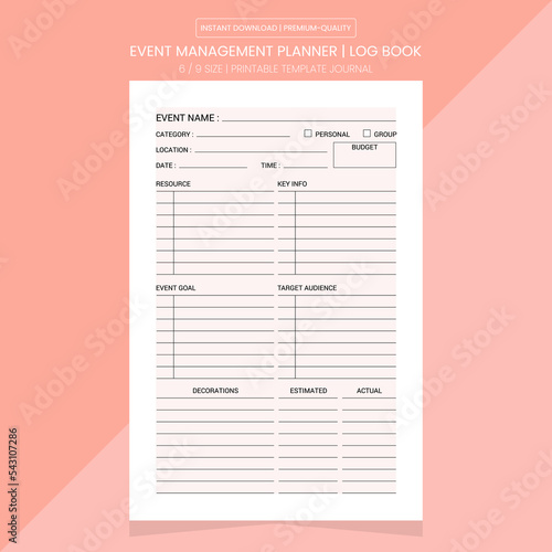 Event Management Planner | Event Management Diary Notebook Printable Template 
